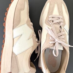 New Balance Women's Beige and White Sneakers